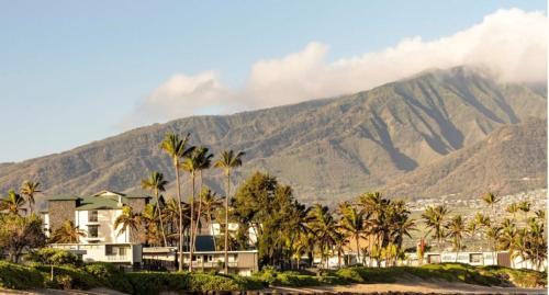 a mountain in the distance with palm trees and houses at Hampton Inn & Suites Maui North Shore in Kahului