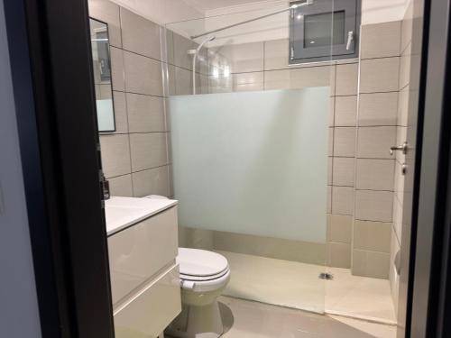 a bathroom with a white toilet and a sink at Previllage Red Apartments 7-8 in Kos Town