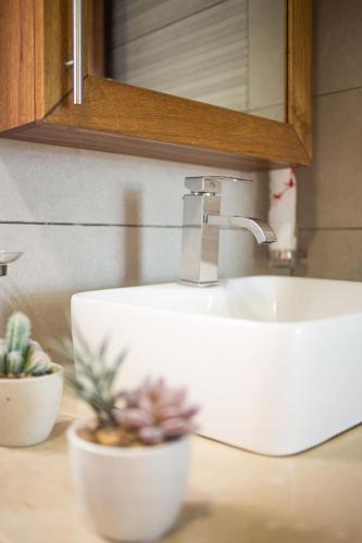 a bathroom sink with a potted plant next to it at 0052-Brand new oceanfront condo in Cabarete in Eslabón