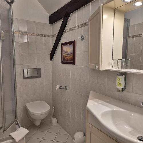 a bathroom with a toilet and a sink at Landhaus Kyritz in Kyritz