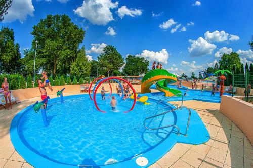 a group of people playing in a water park at Apartmán pri mlyne in Nové Zámky