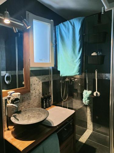 une salle de bain avec un lavabo et une douche dans l'établissement Résidence Caraibes - Appartement 3 pièces climatisé, avec accès WIFI à LE BARCARES - CAP COUDALERE MAE-8051, au Barcarès