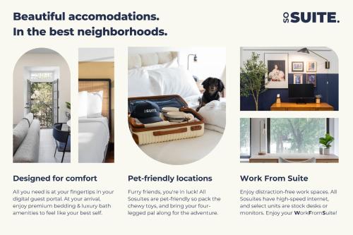 a collage of photos of a hotel room at Sosuite at French Quarters - Rittenhouse Square in Philadelphia