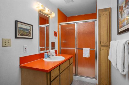 a bathroom with a sink and a shower at Mt. Hood Chalet in Government Camp