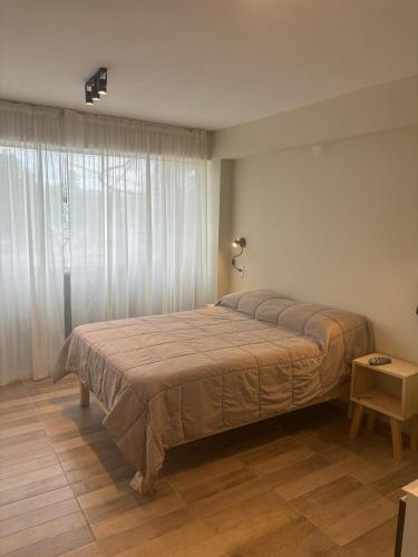 a bedroom with a bed and a large window at Hotel Ideal Termal in Termas de Río Hondo