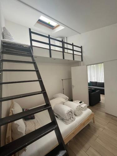 une chambre avec deux lits superposés et une échelle dans l'établissement BERBERE 13 people Paris Place de la Nation, à Paris