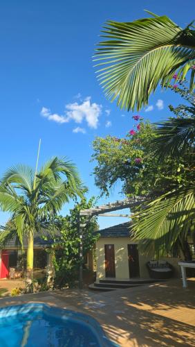a house with palm trees and a swimming pool at El Jardín Secreto in Trinidad