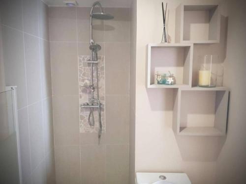 un bagno bianco con doccia e WC di Paris & Disney - LES BORDS DE MARNE a Meaux