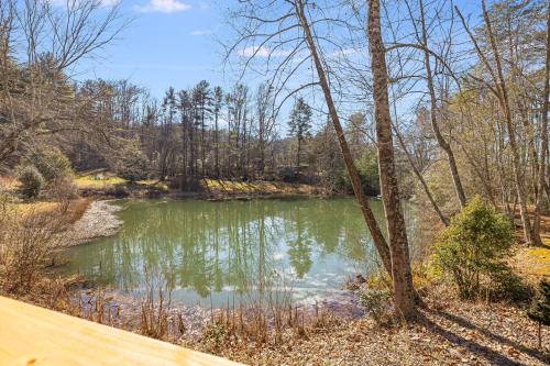 a pond in the middle of a forest at Serenade Collection by Carolina Mornings in Hendersonville