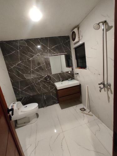a bathroom with a sink and a toilet at Mehmood Palace in Lahore