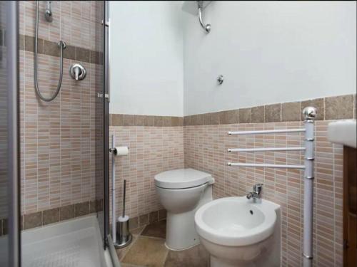 a bathroom with a toilet and a sink and a shower at Villa Angioj in Tottubella