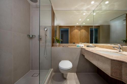 a bathroom with a toilet and a sink and a shower at Leonardo Hotel Negev in Beer Sheva