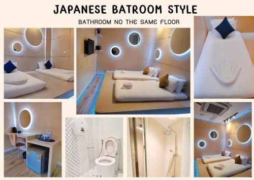 a collage of four pictures of a room with a bed and a bathroom at Icon Hotel Hatyai in Hat Yai