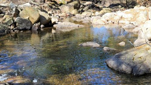a stream of water with rocks on a rocky ground at Namwon Along the Waterways of Jiri Mountain in Namwon
