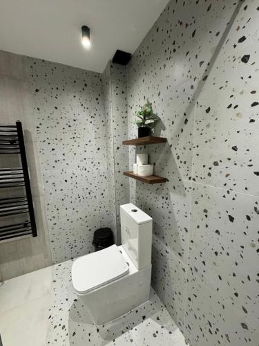 a bathroom with a white toilet in a room at Sliv in Vinica