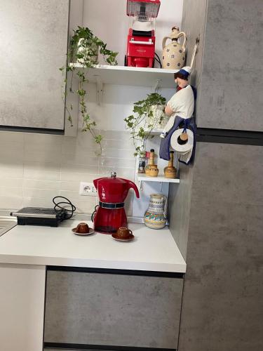 a man standing on a shelf in a kitchen at Bellavista in Selva di Fasano