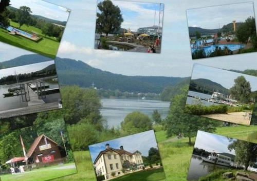 a collage of pictures of houses and a lake at Ferienwohnung Preiser In Schieder Schwalenberg in Schieder-Schwalenberg