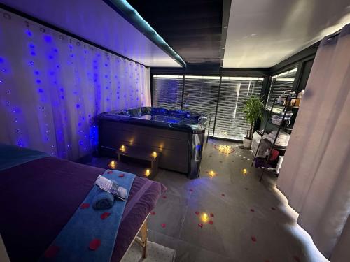 une chambre avec un lit et une baignoire dans une pièce dans l'établissement Love Room - Le Parad'Ysi, à Peyruis