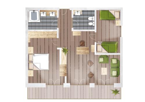 a floor plan of a house with at Familienhotel Huber in Valles