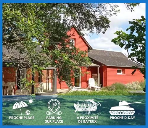 Maison de campagne lumineuse spacieuse dans impasse au calme a proximité d'un chateau deux vérandas grand jardin cabane pour vélos, pres Port en Bessin et Bayeux, proche plages du débarquement