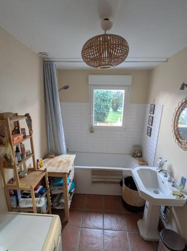 une salle de bain avec une baignoire et un lavabo dans l'établissement Maison Amiénoise, à Amiens