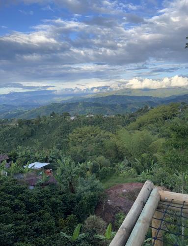 a view of a valley with mountains and trees at Glamping Resort Jonico Finca in Chinchiná