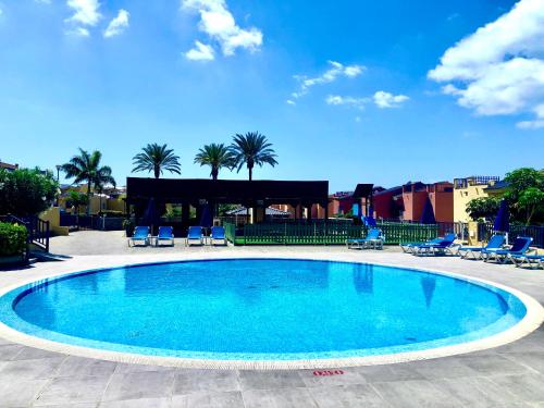 une grande piscine avec chaises et palmiers dans l'établissement Cozy Corner Close to Beach, Golf and Shopping, à San Bartolomé