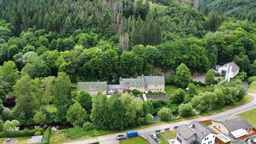 an aerial view of a house in the middle of a forest at Waldoase im Nationalpark Eifel für 4 Personen und max 2 Hunde in Schleiden