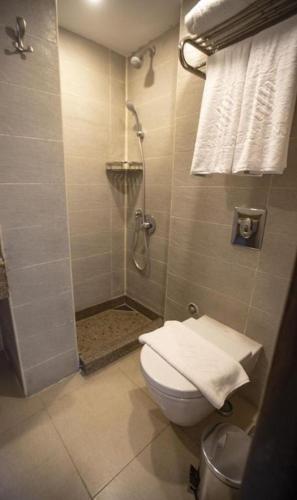 a bathroom with a shower with a toilet and a sink at La Rosa Empire Hotel-Ain Sokhna in As Suways