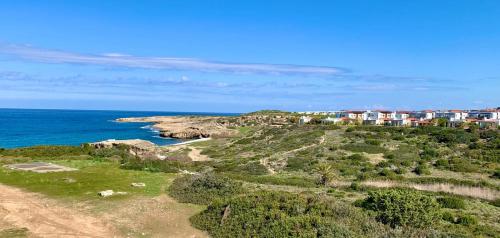 an aerial view of a beach with houses and the ocean at Boho Beach Apartment in Tatlisu