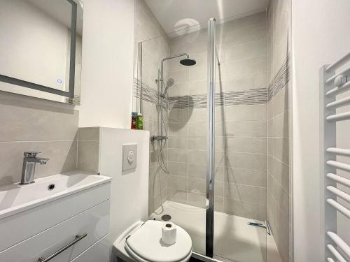 une salle de bain avec une douche, des toilettes et un lavabo dans l'établissement studio Le Robien - Proche Gare, à Saint-Brieuc