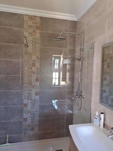 a bathroom with a shower and a sink at Sunset Apartment in Porches