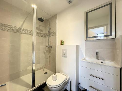 une salle de bain avec une douche, des toilettes et un lavabo dans l'établissement Studio Croix Saint Lambert - Proche gare, à Saint-Brieuc