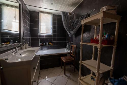 une salle de bain avec un lavabo et une baignoire dans l'établissement T4 , Jardin arboré et plages à moins de 5 min à pieds, à Bormes-les-Mimosas