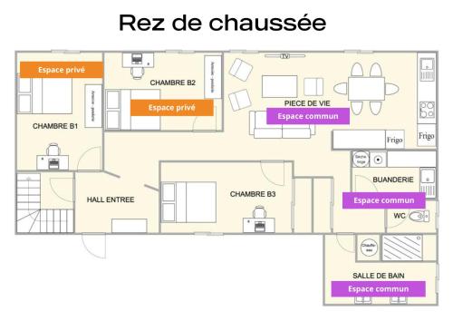 a floor plan of actrachedctrachedctrachedctrached at Coeur de ville #B2 - Centre ville, WIFI & NETFLIX - Proche transports - CHAMBRE PRIVEE dans logement partagé in Cholet