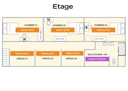 - un plan d'étage de l'immeuble dans l'établissement Coeur de ville #H2- Central & Cosy - Logement partagé - Chambre privée, à Cholet