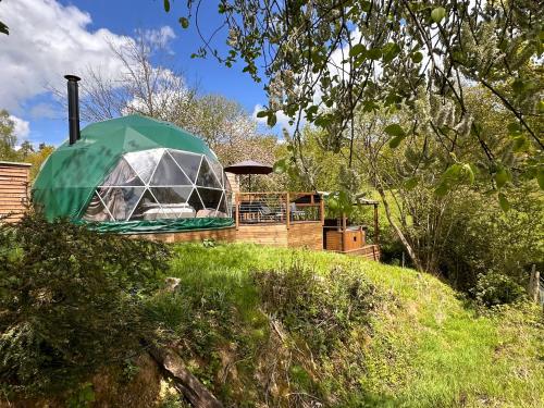 a green dome tent on top of a hill at Luna Domes in Chiddingstone