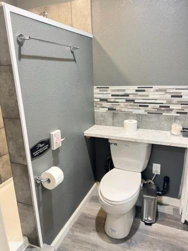 a small bathroom with a toilet and a sink at Reno Romantic Couples Retreat in Reno