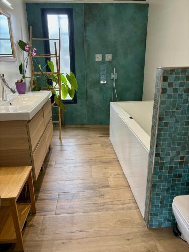 une salle de bain avec une baignoire, des toilettes et un lavabo dans l'établissement Luxury villa, à Nice