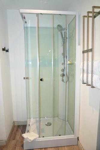a shower with a glass enclosure in a bathroom at B&B il Rio in Anacapri