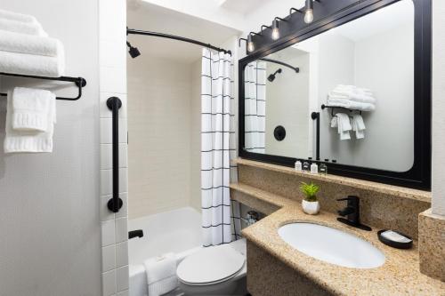 a bathroom with a sink and a toilet at The Arcadian in Brookline