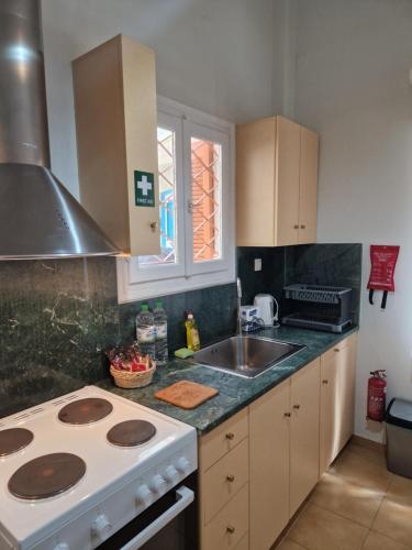 a kitchen with a stove and a sink at EstellApartments in Athens