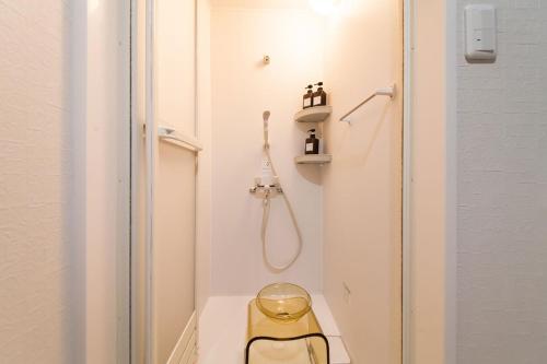 a bathroom with a shower and a toilet in it at 楽宿 Itabashi 011T in Tokyo