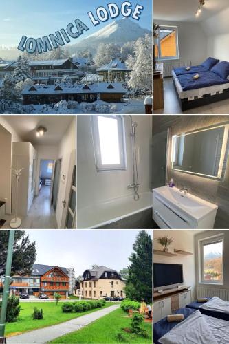 a collage of different pictures of a house at Lomnica Lodge in Vysoké Tatry