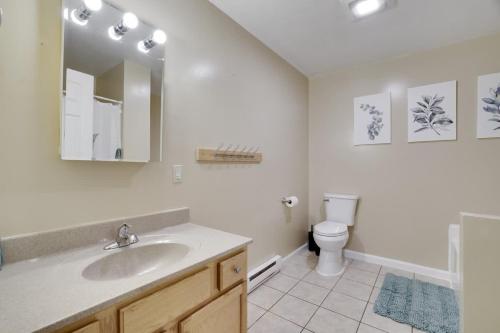a bathroom with a sink and a toilet at Modern 6BR Cabin- Hot Tub Theater Basketball in White Haven