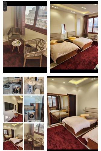 a collage of four pictures of a hotel room at HOTEL Mansoura University Private in Mansoura