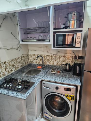 a kitchen with a sink and a washing machine at HOTEL Mansoura University Private in Mansoura
