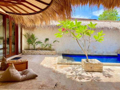 a resort with a tree and a swimming pool at La Bella - Hotel Villa & Spa in Gili Trawangan