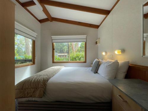 a bedroom with a large bed and a window at BIG4 Yarra Valley Park Lane Holiday Park in Healesville