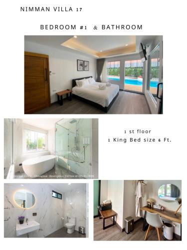 a collage of pictures of a bathroom and a bedroom at Nimman Villa 17 Chiangmai - SHA PLUS in Chiang Mai